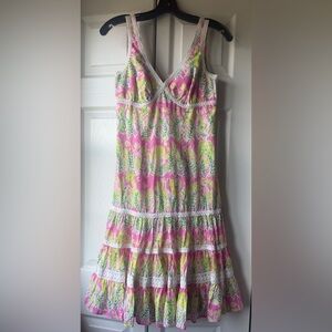 Vintage Lilly Pulitzer Swing Tank Dress Lions Ruffles Crochet Trim Size 2
